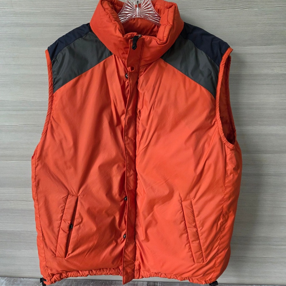 Gap Reversible Down Puffer Vest Mens Large Orange Vintage Zip Away Hood Gorpcore